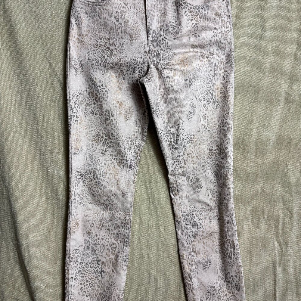 Joseph Ribkoff Kakhi Multi-Foiled Animal Print Denim‎ Pants, Size 8